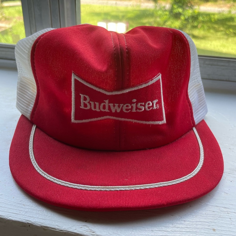 Vintage Budweiser Red White Trucker Hat GUC